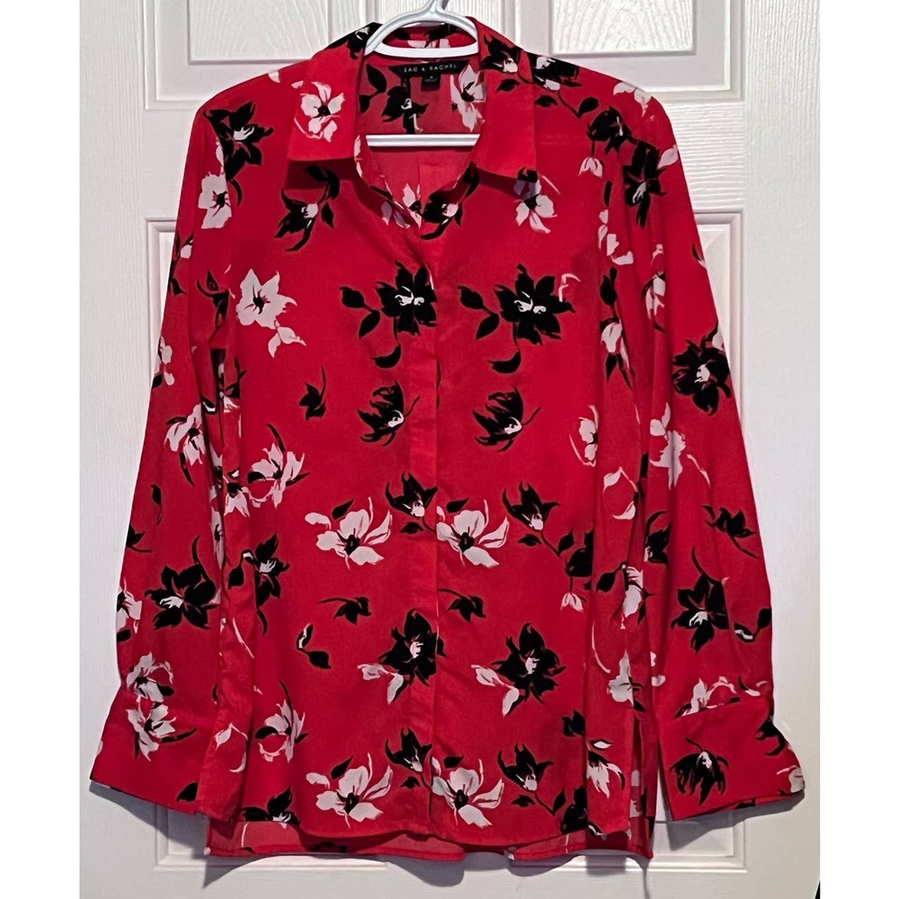 Zac & Rachel Women's‎ Red Black White Floral Long Sleeve Button Front Size M
